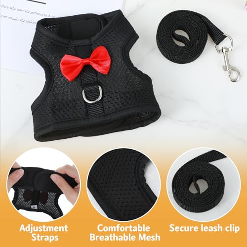 Bunny Harness and Leash Set, Soft Breathable Mesh Rabbit Leash Vest with Safety Buckles, Lightweight Escape-Proof Walking Gear for Rabbits, Kittens, Ferrets, Guinea Pigs, Black M - color: Black