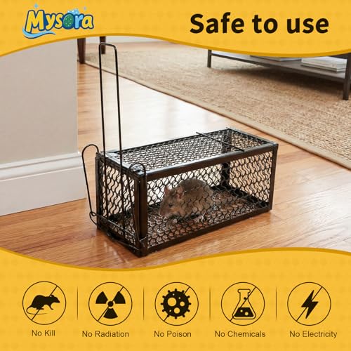 2 Pack Humane Rat Traps, Foldable Cage,11.8 x 5.5 x 5.5 Inches,Black | for Mouse Chipmunks and Squirrels, Reusable Wire Mesh Rodent Traps for Catch & Release, Indoor & Outdoor - size: 11.8 x 5.5 x 5.5 Inches