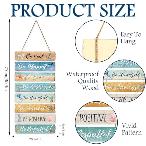 JarThenaAMCS Ocean Wall Decor Inspirational Summer Beach Wooden Hanging Sign Sea Creature Theme Plaque Sign for Home Bedroom Classroom Door Decorations - style: Summer Beach