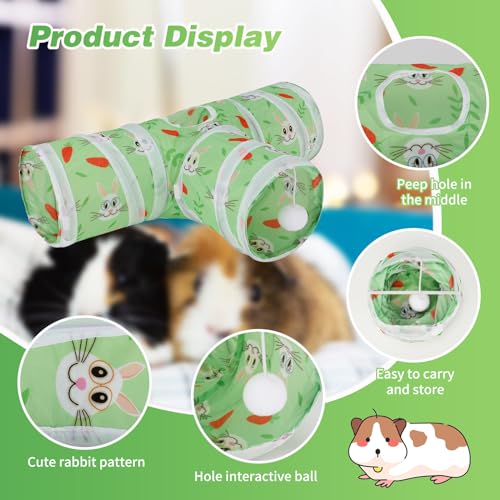 Rypet Guinea Pig Tunnel Hideout 3-Way Collapsible Small Pet Tubes, Green | 3 Way Design for Exploration, Collapsible for Easy Storage, Built-in Play Ball, Hiding & Resting for Hamsters Ferrets - color: Green