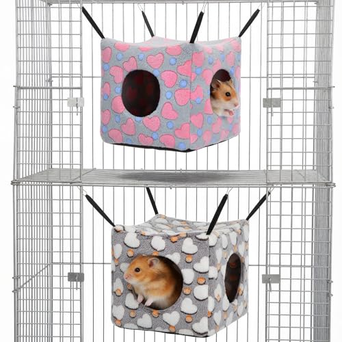AceOrbit 5 Pcs Guinea Pig Cube Hammock Cozy Ferret Hanging Cage Hamster Hanging Toy Chinchilla Bed Hideout Plush Small Animal Bed House Squirrel Sugar Glider Reptiles(Mixed Colors,Spotted Heart) - color: Mixed Colors