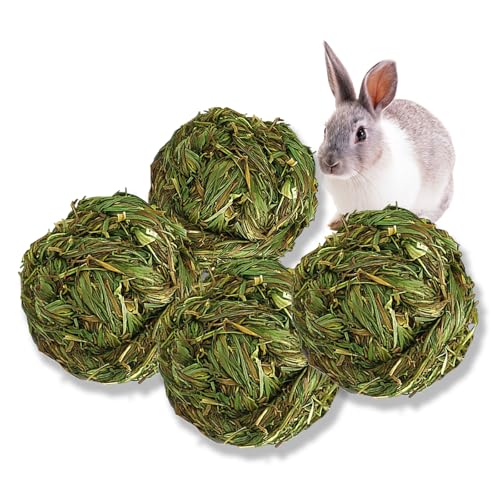PINVNBY Hay Balls for Rabbits,4 PCS 100% Natural Timothy Hay Bunny Chew Toys Small Animal Teeth Grinding Activity Woven Play Ball for Rabbit,Guinea Pigs,Hamsters,Chinchillas - size: 【4 PCS】