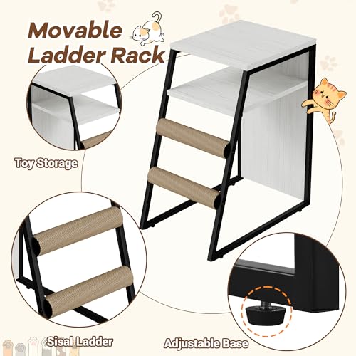 TrailBlaze Litter Box Enclosure with Platform, Double Layer Hidden Furniture, Modern Villa Cat Cabinet with Ladder, Hammock & Metal Mesh Door, Indoor Washroom Cat House-White - color: Retro White