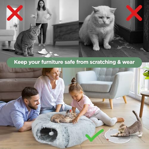 Cat Tunnel Donut Bed & Cat Scratch Pad, Interactive Cat Tunnels for Indoor Cats, Fits Multiple Cats Up to 15 lbs, Cozy and Durable Cat Hideaway Toy for Kittens, Puppies, Rabbits (Grey)