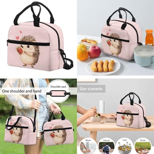 Strawberry Hedgehog Backpack Set with Lunch Box, Water Bottle Pouch, and Pencil Case for Boys & Girls, 1St Grade Large Bag Junior High School Toddler Adjustable Bookbag for Children's Day - color: Strawberry Hedgehog