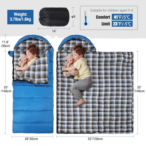 REDCAMP Kids Mummy Sleeping Bag for Camping, 3 Season Cold Weather Sleeping Bag Fit Boys,Girls & Teens, Blue/Rose Red - color: Navy Blue with Detachable Hood