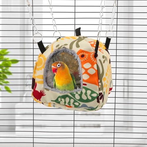 Wontee Bird Plush Hammock Parrot Hanging Snuggle Cave Happy Hut Tent for Parakeet Cockatiel Conure Lovebird Budgie Hamster Gerbil Rat Chinchilla Squirrel Cage (S, Beige Pattern) - color: Beige Pattern, size: S