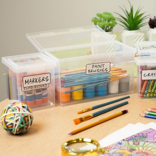 Bostitch Konnect Storage Containers with Lids, Clear Plastic Box, Stackable for Crafts, Home, and Office Organization, Labels, 3-Piece (1 4 Qt Box, 2 1.5 Qt boxes)