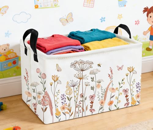 Essme Rectangular Flower Basket, Storage Bins Organizer with Handles for Girls Room Decor, Gift Basket,Shelf Basket.(Beautiful Flowers) - color: Beautiful Flowers