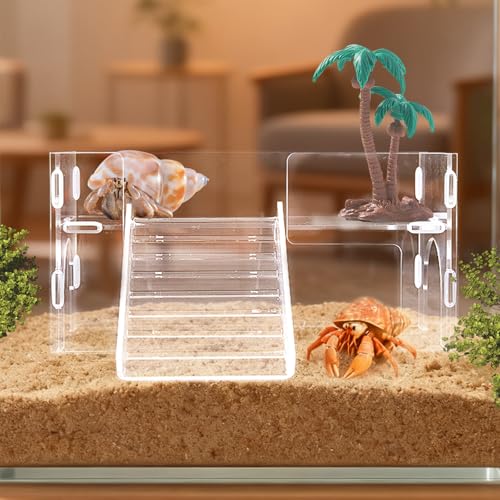 Acrylic Platforms for Hamster Cage, Climbing Platform with Ladder, Clear Hideout Cave Accessories for Gerbils Hermit Crab