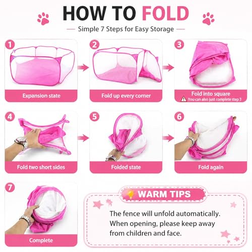 Rypet Guinea Pig Playpen Pop-Up, Outdoor Yard Fence for Small Pets,Pink | Breathable 360° Mesh View, Pops Open Fast, 47 x 15 in Play Space, Folds Flat for Travel, Rabbits Hamsters Hedgehogs - color: Pink, style: Open Top Playpen