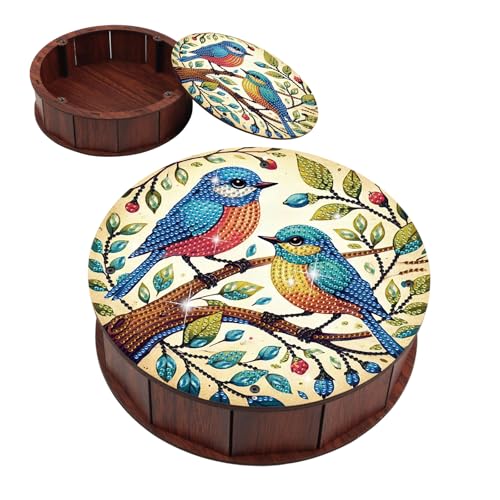 JISHSHAY Diamond Art Candy Box Bird Diamond Painting Wooden Snack Box Animal Gem Painting Storage Case Gem Art Organizer Case Embroidery Kit Mosaic Kits for Adults Storage Containers with Lid - color: Bird