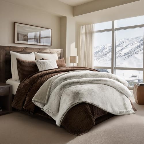 EVERGRACEHOME Faux Chinchilla Fur Throw Blanket, 72"x90", Champagne Fawn | Luxury, Super Soft, 1220GSM, Fluffy Cozy Mink, Reversible Velvet Back, Warm Thick Heavy Winter Queen Blanket for Bed, Gift - color: Champagne Fawn, size: 72"x90"