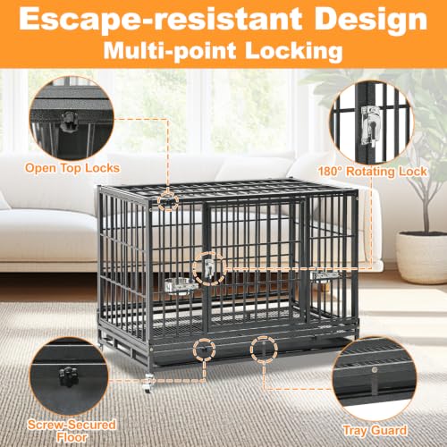 Homey Pet Two Tier 37" Heavy Duty Stackable Dog Crate with Wheels | Metal Crate for Dogs with Escape proof Locks, Tray, Bowl, Open Top, for Small and Medium Dogs, Breeders and Multi-dog Homes - size: 37.0"L - 2 Tiers - 1P