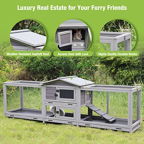 GUTINNEEN Bunny Cage and Outdoor Rabbit Hutch with Casters Waterproof Roof, Rabbit Cage on Wheels with Chew-Proof Ramp