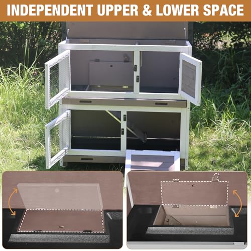 Rabbit Hutch Indoor Outdoor, Bunny Cage with Casters, Guinea Pig Cage Bunny Hutch with Two Plastic Trays 36inch-Brown - color: #Brown-Medium