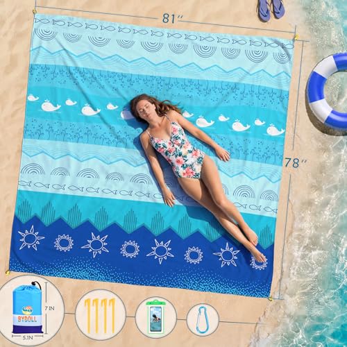 BYDOLL Beach Blanket Waterproof Sandproof,78''X81''/78''X110'' Large Sand Free Oversized Lightweight Sand Resistant Blanket, Picnic Mat for Beach Travel Camping Hiking Essentials - color: Boho Sea, size: 78''X81"