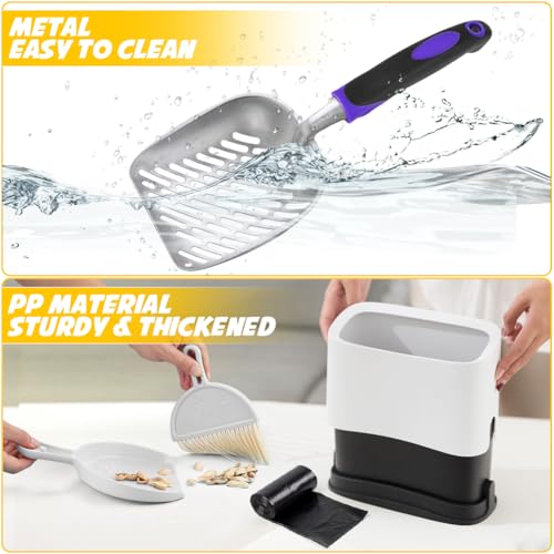 Cat Litter Scooper with Holder,Metal Cat Litter Scoop, Kitty Poop Scooper Stand for Litter Box, Cat Caddy for Litter Scoop, Fast Sifting Kitty Poop Scooper Caddy Poop Scooper Stand