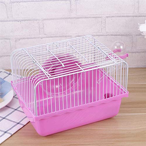 Small Pet Hamster Cage with Running Wheel Water Bottle Food Basin Portable Carrier House Mice Home Habitat for Going Out, Traveling (Pink) - color: Pink