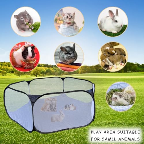 Small Animals Tent, Breathable Transparent Pet Playpen Pop Open Outdoor/Indoor Exercise Fence, Portable Yard Fence for Guinea Pig, Rabbit, Hamster, Chinchillas and Hedgehogs - color: Pink