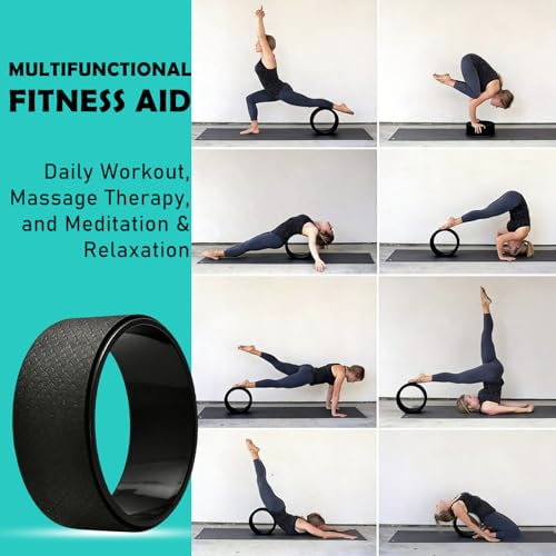 NGT Yoga Wheel 13 inch Yoga Wheel for Back Pain Strongest and Most Comfortable Dharma Yoga Prop Wheel with Free Yoga Bands - color: black-black