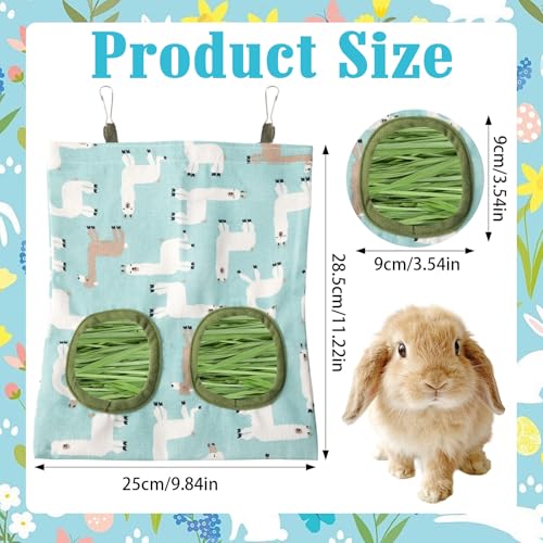 2 Packs Rabbit Hay Feeder Bag, Hanging Hay Feeders Washable 2 Hole Guinea Pig Hay Feeder Bag for Bunny Rabbits Chinchillas Hamsters Small Pets Animals