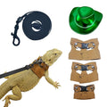 Reptile Pets Leash Harness Set with Jackets and a Party Theme Hat for Bearded Dragon Lizard, Leopard Gecko and Other Small Animal Pets, Outdoor Play, Green - color: Laser Green