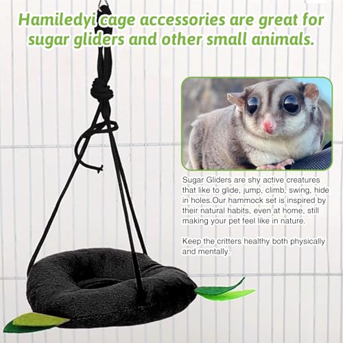 Hamiledyi 5PCS Hamster Hammock Small Animals Hanging Warm Bed House Rat Cage Nest Accessories Toy Hanging Tunnel Soft Bed Rope and Swing for Sugar Glider Squirrel Hamster Playing Sleeping - color: Black