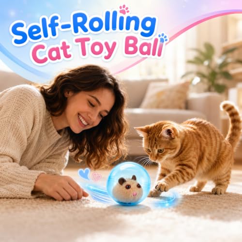 360° Self-Rolling Interactive Cat Toy Ball (Pink, Rabbit) | Automatic Rolling Pet Toy, Pet Fun Indoor Motion Activated Exercise Toys for Cats Dogs - color: Pink