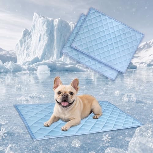 JoyBlooms Cooling Mat for Dogs 2Pack Cooling Pad for Dogs Pad Crate Pad with Elastic Strap,Q-Max 0.46 Cool Anti-Slip Breathable Thin Lightweight Portable Washable Kennel Mats Blue 29" x 21" (Medium) - color: Blue, size: 29" x 21" (Medium)