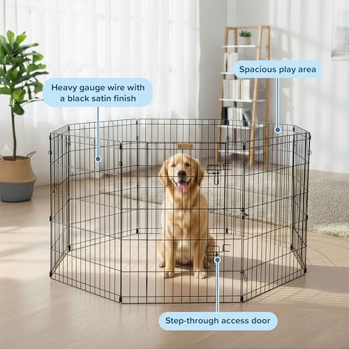 Dog Playpen - Foldable Metal Exercise Puppy Play Pen with 8 24x30in Panels - Indoor/Outdoor Pen with Door for Dogs, Cats or Small Animals by PETMAKER | Indoor/Outdoor Portable Pet Play Fence with 8 Durable Panels and Secure Door for Dogs, Puppies, Cats, a