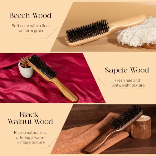 STYLEMATE Black Walnut Boar Bristle Hair Brush for Women Men, Natural Soft Bristle Hair Brush Slick Back Smoothing Hairbrush for Thin & Fine Hair - size: 1 Count (Walnut)