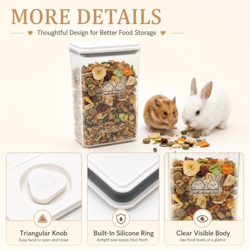 3.4QT Pet Food Containers for Small Animals, Airtight Dog Cat Treat Container with Lid, Ideal for Storage Hamster Rabbit Pellet Food and Bird Seed