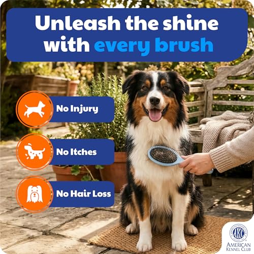 AKC 2-in-1 Grooming Brush for Dogs & Cats, Deshedding & Detangling | Dense nylon bristles remove loose hair from short- and long-coat dogs and cats of all breeds. - style: Combo Brush