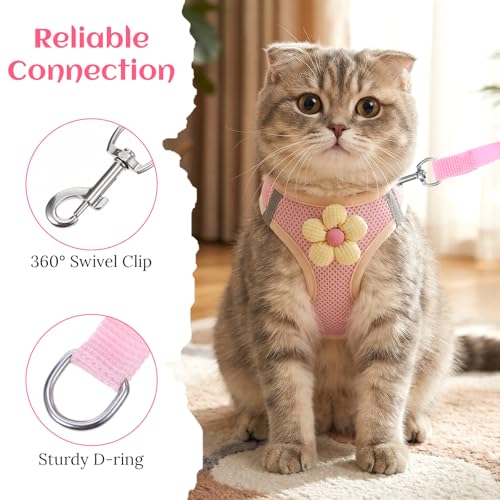 Cat Leash and Harness Set for Walking, Kitten Harness and Leash Set | Escape Proof, Adjustable Soft Breathable, with Reflective Strips, Easy to Wear, Secure Fit, for Kittens, Puppy Bunny Ferret