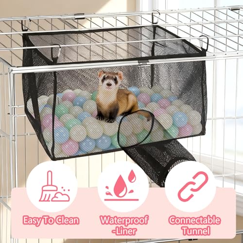 Ferret Ball Pit Hammock, Hammock Cage Toy Compatible with Tunnel, Suitable for Hamsters and Chinchillas (Ball Not Included)