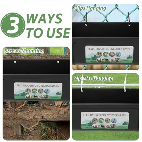 6 PCS Black Goat Feeder Hanging Pig Feeder with Clips 5 Quart Chicken Feeder Trough Poultry Feeder Hanging Goat Mineral Feeder Chicken Coop Feeder and Waters for Livestock, Pets, Poultry - color: Black