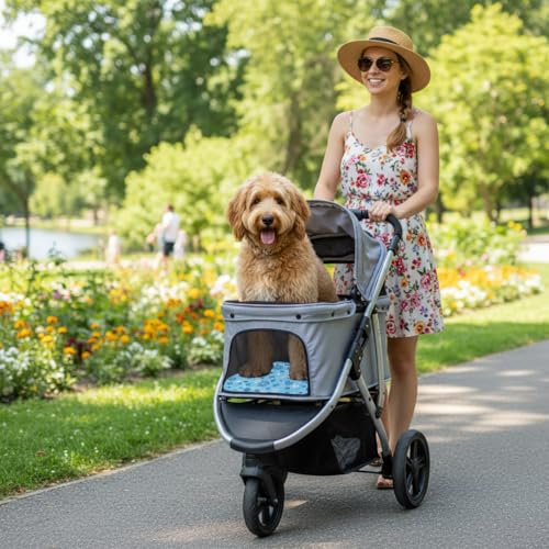 Nuanchu Dog Stroller Cooling Mat, Waterproof Gel Pet Cooling Pad for Summer, Washable Cat Sleeping Blanket, Portable Ice Gel Travel Mat for Cats, Crates, Car Seat(11.81 x 19.69 Inches,Snowflake) - size: 11.81 x 19.69 Inches, style: Snowflake