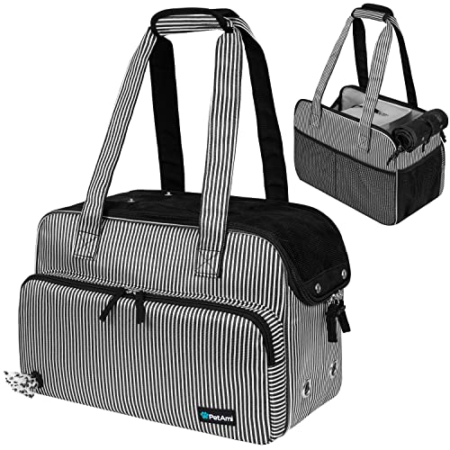 PetAmi Small Dog Purse Carrier, Soft-Sided Pet Carrier Bag with Pockets, Portable Puppy Cat Travel Handbag Tote, Airline Approved Breathable Mesh, Poop Bag Dispenser, Max 18 lbs, Stripe Black - color: Stripe Black