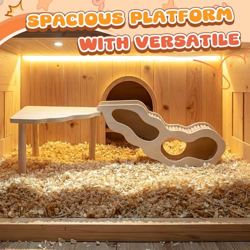 2 Pcs Wooden Hamster Platform with Ladder & Tunnel for Gerbils, Rats, Mice, Syrian Hamsters Burrowing Climbing, Hamster Cage Accessories, Habitat Enrichment Decor(Secret Peep Tunnel) - style: Secret Peep Tunnel