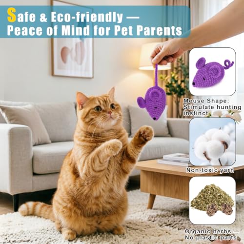Retro Shaw Catnip Cat Toys Crochet Mouse, Pack of 6 | Hand-Knitted, Durable and soft, Catnip & Silvervine Blend, Safe Teeth Cleaning, Indoor Interactive Fun - style: Mouse-6