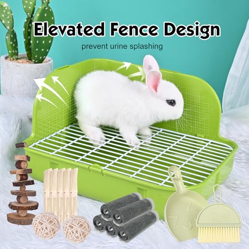 RUBYHOME Rabbit Litter Box Toilet, Plastic Square Cage Box Potty Trainer Corner Litter Bedding Box Pet Pan for Small Animals, Rabbits, Guinea Pigs, Chinchilla, Ferret, Galesaur, 11.4 Inches (Green) - color: Green