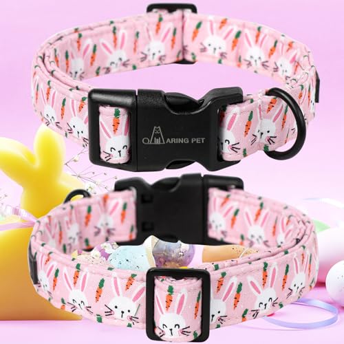 ARING PET Easter Dog Collar, Cute Pink Rabbit Bunny Carrot Pet Collars with Quick Release Buckle for Puppy Small Medium Large Boy Girl Dogs-S - color: Easter Pink Bunny, size: Small