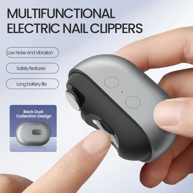 Electric Nail Clipper, Automatic Nail Clipper 2 Speed Settings with LED Light Smart 3-in-1 Nail Trimmer USB Charging Electric Toenail Clippers, for Children, Adults, and the Elderly