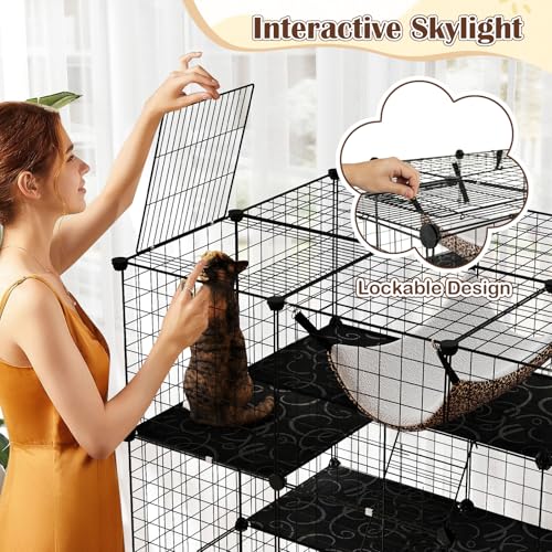 Tangkula Cat Cages Indoor, 56" Large 4-Tier Cat Enclosure with Skylight, Hammock, 3 Ladders, Detachable Metal Wire Kennel with 4 Lockable Doors, DIY Cat Crate & Pet Playpen Catio for 1-4 Cats - size: 43.0"L x 29.0"W x 56.0"H