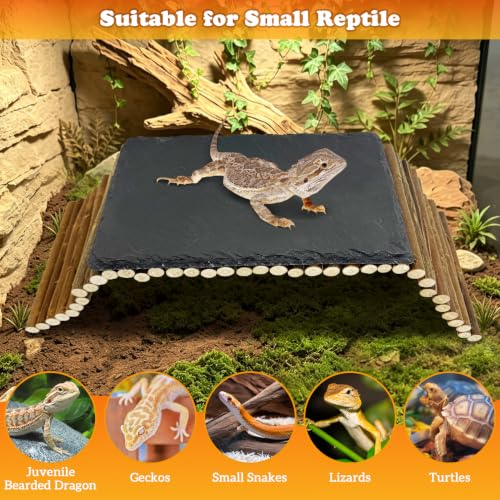 Reptile 19.7x5.9″Bendable Wooden Bridge with 5.9x9.8″Slate Rock Bearded Dragon Basking Platform Set Climbing Hideout Basking Terrace and Hide Cave for Lizard Flexible Gecko Habitat Decor - size: L: 19.7x5.9″ Wooden Bridge,5.9x9.8″Slate Rock
