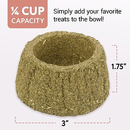 Evergreen Pet Supplies Edible Chew Bowl - Dental Support & Guinea Pig Toys - Treat Play with Edible Bowls for Rabbits - Durable Chew Toy for Small Pets - Pack of 4, Green & Brown