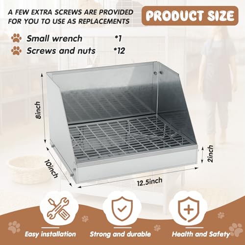 Maxcheck 1 Pack Rabbit Litter Box Bunny Potty Box Galvanized Steel Small Animal Litter-Box Galvanized Steel Corner Toilet with Grate Easy to Clean for Rabbit and Hens Nesting-Box (12.5×10×8inch)