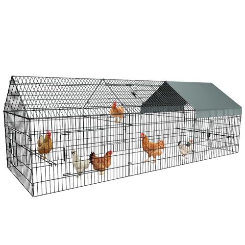 Chicken Coop, 130"×40"×40" Chicken Run Pen with Cover for Yard | Waterproof Sunshade Cover, Auto-lock Door, Ground Stake, Metal Portable Chicken Tractor for Poultry, Rabbits & Small Animals - size: 130.0"L x 40.0"W x 40.0"H