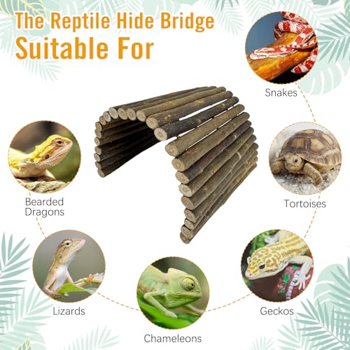 Hamiledyi 13.8" L x 7.9" W Wooden Reptile Bridge Ladder Climbing Toy Natural Hideout Tunnel Ramp for Lizards Gecko Spiders Snakes Tortoise